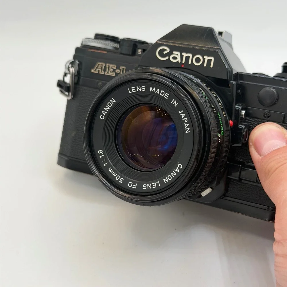 Canon AE-1 35mm Film SLR Camera with FD 50mm f1.8 Lens Tested New Light Seals